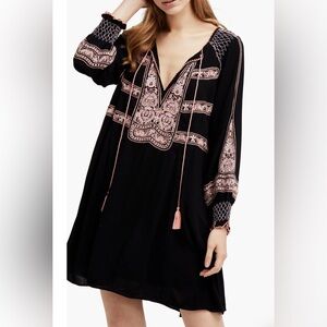Free People Black and Peach Embroidered Mini Dress
